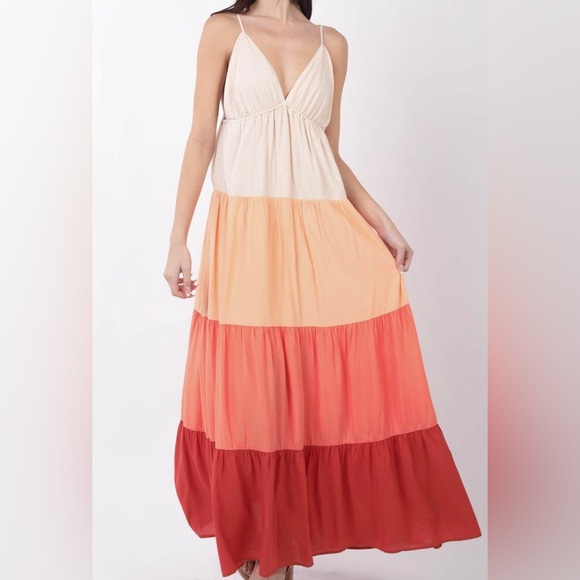 New In Dresses & Skirts - Flowy Maxi Dress Oversized Sunset Orange Color Block 100% Rayon Pit to Pit 19”